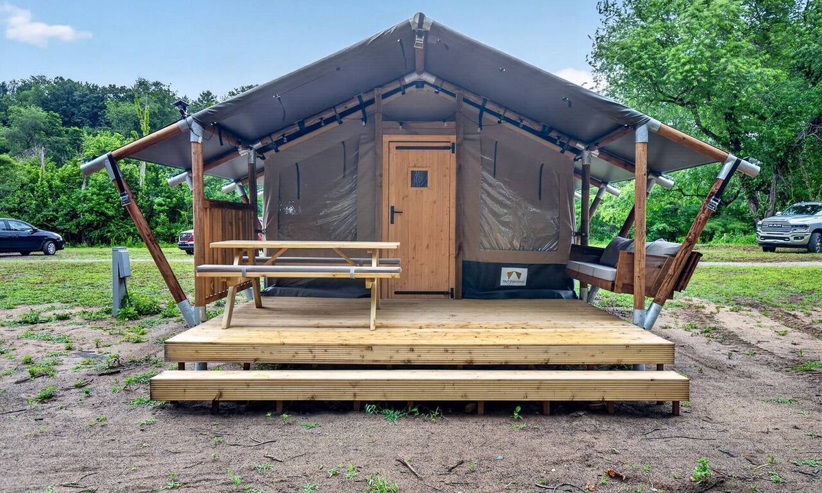 New River RV Rental | Glamping Safari Tent with River Views and Cozy Stay in Blacksburg, Virginia