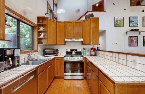 Anchor Bay House | Forested home with fireplace & ev charger near Anchor Bay, dogs welcome