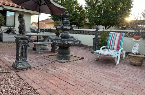 Sunland Village East House | Fully Equipped Greco Roman Retreat in a Vacation Resort in Mesa Pet Friendly.