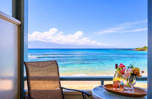 Napili Apartment | Napili Bay Oceanfront Studio Sleeps 2 Steps to Beach Complimentary Car with 6 Nights NAB-107 by KBM