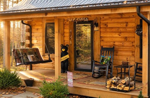 Claypool Hill House | The Little Deer Cabin - Hot Tub Stone Fireplace