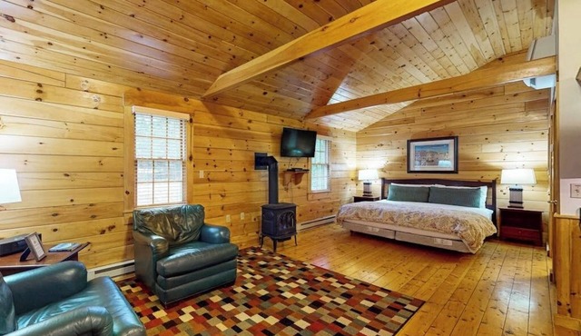 Adventure ready studio cabin with wooded views, fireplace, & AC