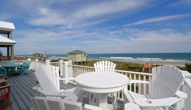 Experience ocean views at Shore Blessed, a spacious 5-bedroom cottage in North Topsail Beach.
